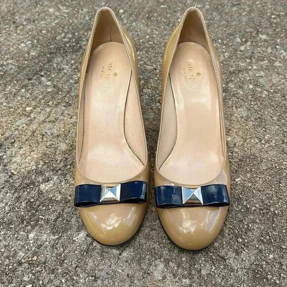 Vintage Kate Spade Beige Black Patent Leather Wedges Women’s Size 8.5 - Picture 3 of 10